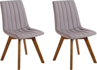 Beliani Beliani - Conjunto De 2 Sillas De Comedor Gris Pardo Tela De Poli&eacute;ster Patas De Madera Maciza Oscura Acolchado Respaldo Curvo Calgary