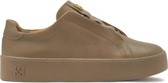 Kazar Sneakers in taupe kleur met versierde tong. Dit product valt klein uit. - Dames - Sneakers - Beige - 35 EU - Leer - Schoenen