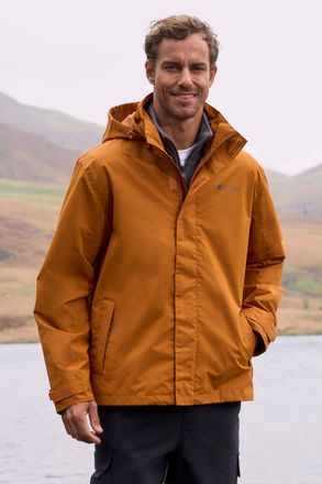 Mountain Warehouse Fell Mens 3 in 1 Water Resistant Jacket Adjustable Hood Full Zip Winter Coat Orange - Size X-Large