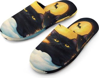 Generic Cat And Moon Mens Cotton Slippers Memory Foam Comfort House Shoes Winter Indoor Slipper for Hotel Casa Spa
