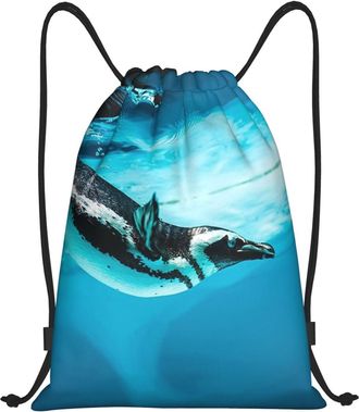 ManLuu Humboldt Penguin Printing Drawstring Backpack Bag,Fashion Drawstring Bags,Sport Gym Sackpack Thin And Waterproof, Black, Medium, Black, M
