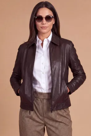 D'Arienzo Giacca in pelle testa di moro pullup effetto vintage colletto camicia DArienzo, Seleziona Taglia S, Colore Testa di moro