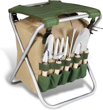 OEM Taburete De Jard&iacute;n Plegable - Juego De Herramientas - Bolsa De Almacenamiento Con Cremallera - Incluye 5 Herramientas De Madera Con Mando A Distancia