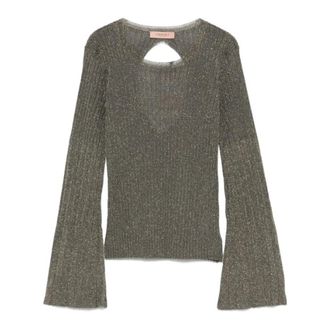 Twinset Rondgebreide trui - Dames - Ronde hals truien - Grijs - S - Leer - Truien & Vesten
