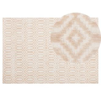 Beliani Alfombra De Viscosa Beige 140 X 200 Cm Patr&oacute;n Geom&eacute;trico Tejido A Mano Adatepe