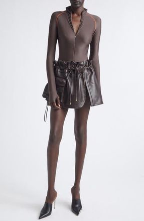 LaQuan Smith Long Sleeve Bodysuit in Chocolate/Orange at Nordstrom, Size X-Large