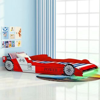 vidaXL Cama Infantil Con Forma De Coche Carreras Y Led 90x200 Cm Roja Vidaxl