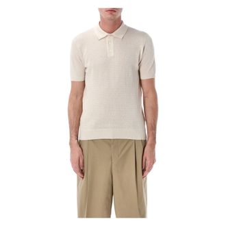 Roberto Collina Polo Shirts, male, Beige, Size: 2XL Mesh Polo