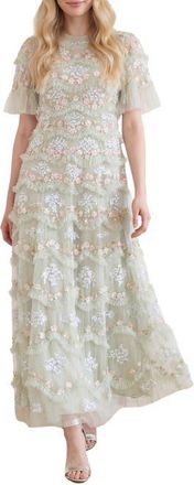 Needle & Thread Daisy Wave Ankle Gown in Mist at Nordstrom, Size 14
