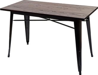 Hhg Hhg - Nunca Usado] Mesa Comedor 484a, Mesa Bistro, Metal Madera Olmo Gastronom&iacute;a Industrial Mvg Negro-marr&oacute;n 120x60cm