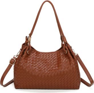 Generic Woven Shoulder Handbag for Women with Zip Top Closure, Multi-Compartment Tote with Top Handles & Adjustable Crossbody Strap, Everyday Casual Purse (35