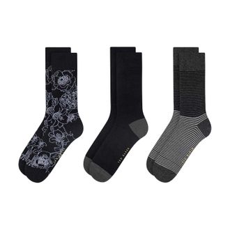 Ted Baker Heren Formele Crew Sokken (Set van 3) (Zwart)