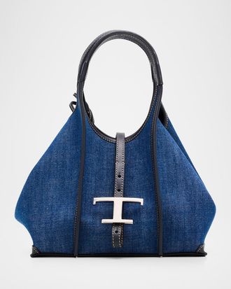 Tod's Cotton Denim T Timeless Shopping Tote Bag