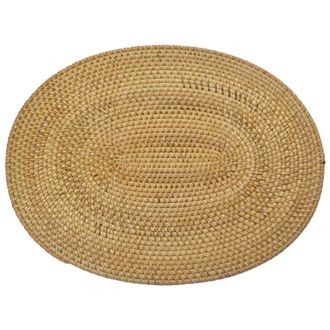 NATYAL Pack de 6 manteles individuales ovalados de rat&aacute;n y posavasos 40x30cm