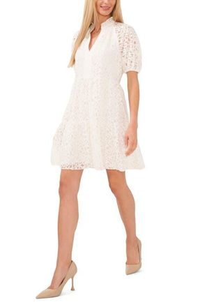 CeCe by Cynthia Steffe Puff Sleeve Babydoll Lace Minidress in New Ivory at Nordstrom, Size X-Small