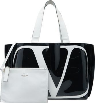 Valentino Black White Pvc Leather Handbag Tote Bag (Pre-Owned)