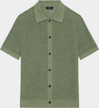 Theory Mens Ribbed Linen-Blend Short-Sleeve Sweater