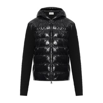 Moncler Truien & Vesten, Heren, Zwart, 2Xl, Wol, Cardigan met gewatteerd voorpand