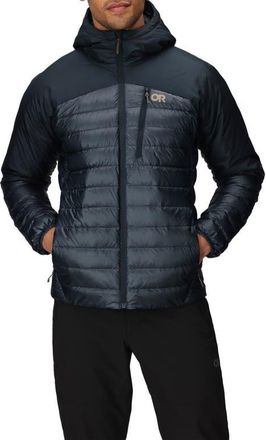 Outdoor Research Helium Water Resistant Hooded 800 Fill Down Jacket in Atlantic at Nordstrom, Size Xx-Large