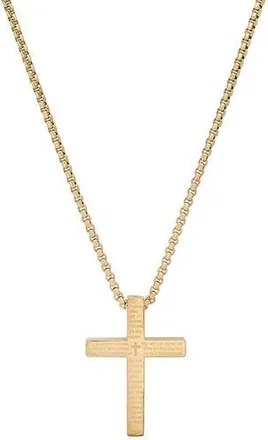 Steeltime Mens 18k Gold Plated Lords Prayer Cross Pendant Necklace at Nordstrom Rack