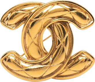 Chanel CC Gold Plated Quilted Brooch