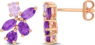 Mimi & Max Multi-Gem Cluster Drop Earrings Sterling Silver
