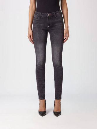 Philipp Plein Jeans skinny cropped in denim stretch con logo Hexagon