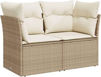 vidaXL Sof&aacute; De Jard&iacute;n Con Cojines De 2 Plazas Rat&aacute;n Sint&eacute;tico Beige Vidaxl
