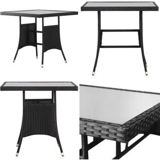 vidaXL Tavolo da Giardino Nero 80x80x74 cm in Polyrattan - Tavolo in vetro - Rattan PE