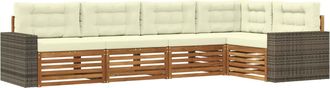 vidaXL Conjunto De Sof&aacute;s De Exterior 5 Uds. Natural Y Crema Poli&eacute;ster Vidaxl