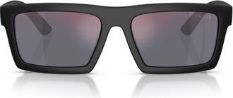 Prada 55mm Rectangular Sunglasses in Matte Black/Grey Mirror Red at Nordstrom