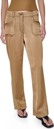 DKNY Contrast Stitch Straight Leg Pants in Dune at Nordstrom, Size 16