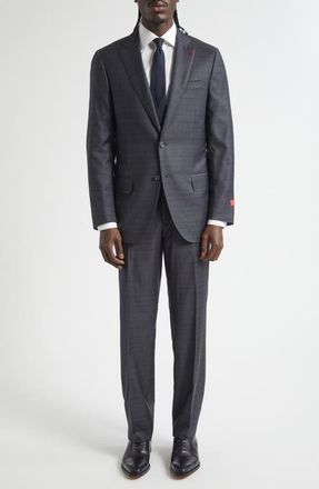 Isaia Sanita Check Super 150s Merino Wool Suit in Grey at Nordstrom, Size 42 Us