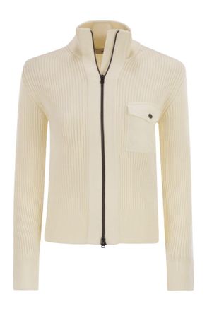 Herno Womens Wool Ribbed Cardigan - Ivory - Size EU 46 (Womens)