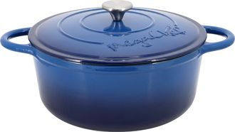 MegaChef 6.35 Quart Round Enameled Cast Iron Dutch Oven with Self Basting Lid in Dark Blue
