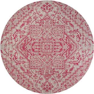 Jonathan Y Designs Estrella Bohemian Medallion Textured Weave Indoor/Outdoor Round Area Rug in Light Gray/fuchsia at Nordstrom, Size 5Ft 0In X 5Ft 0In