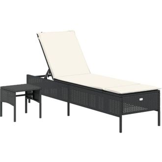 vidaXL Vidaxl - Tumbona Con Mesita Y Coj&iacute;n Rat&aacute;n Sint&eacute;tico Negro