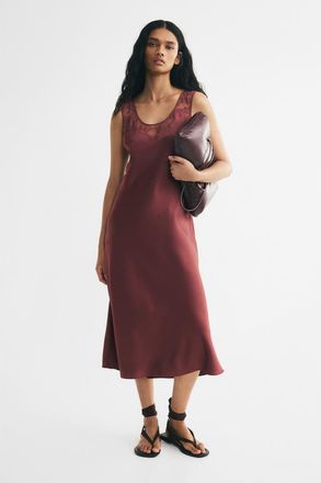 H&M Lace-inset Satin Dress in Rust Red at Nordstrom, Size X-Small