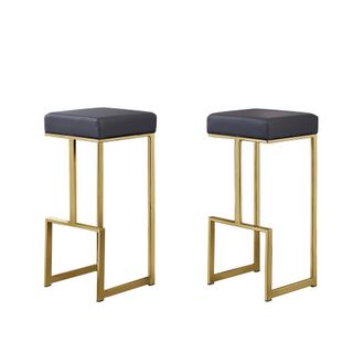 Best Master Furniture Dorrington Modern Faux Leather Backless Bar Stool in Gray/Gold (Set of 2)