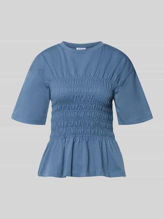 Jake*s Casual T-Shirt mit Smok-Details und Rundhalsausschnitt in Jeansblau, Gr&ouml;&szlig;e XXL