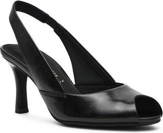 Anne Klein Jovi Slingback Peep Toe Pump in Black Crinkle at Nordstrom, Size 7.5