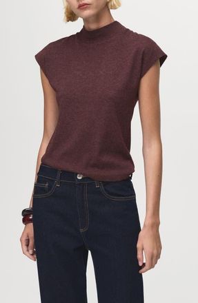 Mango Mock Neck Cap Sleeve Knit Top in Burgundy at Nordstrom, Size X-Small