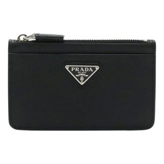Prada Pre-owned Wallets, female, Black, Size: ONE SIZE Pre-owned Saffiano Leather Card Case
