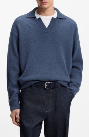 BOSS C-Ucari Long Sleeve Wool Polo Sweater in Open Blue at Nordstrom, Size Xx-Large