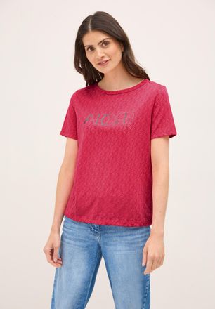 Cecil T-Shirt CECIL, Damen, Gr. XXL (46), rot (glazed apple rot), Jersey, Obermaterial: 50% Baumwolle, 50% Polyester, bedruckt, normal h&uuml;ftbedeckend, Rundha