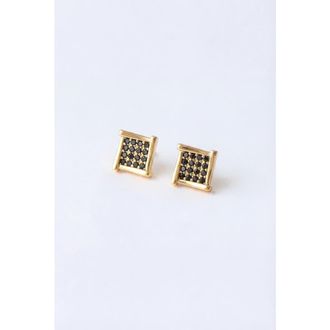 Classicharms Atlas Crystal Square Stud Earrings in Gold/black at Nordstrom