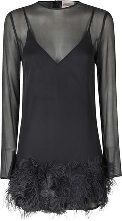 Semicouture Black Georgette Feather Trim Mini Dress