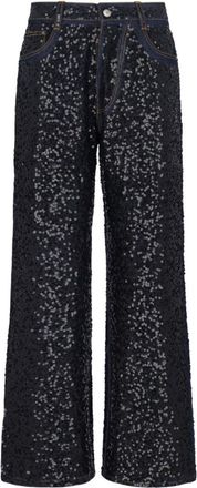 P.A.R.O.S.H. Guff Sequin Straight Jeans In Black Stretch Denim