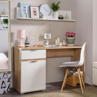 Dmora Scrivania Petriano, Un Cassetto, Un Ripiano, Unanta, 130x50x75.5h Cm Marrone Rovere Scuro
