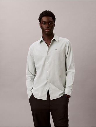 Calvin Klein Mens Linen Cotton Classic Button-Down Shirt - Light/Pastel Green - 2XL